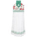 The completed Sage Hanging Towel, colored in bright green, red, and cream fabrics from the Berry & Sage collection by Riley Blake Designs, isolated on a white background.