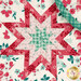 A super close up on the folded star center of one of the hot pads, demonstrating fabric print and color details.