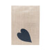 Navy blue wool felt heart on a textured beige background.