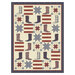 The completed quilt, rows of patchwork stripes and stars paired with appliqué cowboy boots in patriotic fabrics from the America 250 collection from Moda Fabrics.