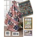 A colorful quilt drapes over a display rack, surrounded by three quilt designs featuring various patterns.