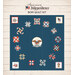 A digital mockup of the completed American Independence BOM Quilt Kit, a quilt design featuring a central eagle emblem surrounded by various colorful star blocks, set against a ship-lap background with a text graphic.