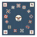 Quilt design featuring a central eagle emblem surrounded by various colorful star blocks.