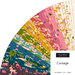 Colorful fabric strips in a fan layout, featuring floral patterns and vibrant hues, labeled Corsage.