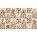 Image of the panel fabric featuring alternating squares of safari animals among in the foliage and multicolored pinwheel blocks on a light palomino background.