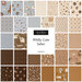 Square collage of fabrics from the Wildly Cute Safari collection featuring safari animals and geometric prints in hues of brown, blue, and cream.