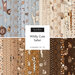 Square collage of fabrics from the Wildly Cute Safari collection featuring safari animals and geometric prints in hues of brown, blue, and cream.