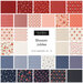 Square collage of fabrics from the Blossom Jubilee collection featuring florals, ginghams, and polka dots in shades of red, pink, ivory, and blue.