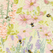 This cream fabric features bees buzzing around wildflowers like foxglove, lavender, cosmos, and daisies. 