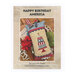 The front of the Happy Birthday America pattern, featuring the completed cross stitch design on a patriotic pillow surrounded by coordinating festive items.