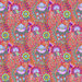Salmon orange fabric with an intricate design of a large, multicolored floral medley and vines.