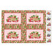Running yardage panel with four blocks of picnic baskets on a pink gingham, layered on a pink strawberry fabric and smaller blocks of berry preserves on the side.