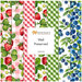 Yardage fabric collage of the Well Preserved collection with tossed and packed blueberries and strawberries in pink, white, and green fabrics.