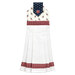 The completed Hanging Towel Kit colored in red, white, and blue fabrics from the American Gatherings III collection by Moda Fabrics, isolated on a white background. 