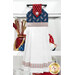 The completed Hanging Towel Kit colored in red, white, and blue fabrics from the American Gatherings III collection by Moda Fabrics, hung on a drawer surrounded by coordinating patriotic décor. 