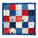 The completed Fusible Grid Hot Pad colored in red, blue, and white fabrics from the Firecracker collection by Riley Blake Designs, isolated on a white background