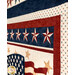A super close up on the borders surrounding the panel, A close up on a patchwork pinwheel star, demonstrating fabric color, print, and top quilting details.