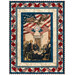 The completed Ribbon Border Panel Quilt, with a center panel that features the Founding Fathers signing the Declaration of Independence surrounded by patriotic fabrics from the America 250 - Stonehenge collection by Northcott Fabrics, isolated on a white background.