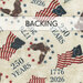 A swatch of textured beige fabric with patriotic motifs. A banner at the top reads "Backing".