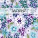 A swatch of lavender fabric with cool toned florals. A banner at the top reads "backing".