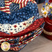 A close up on the stacked bowl cozies, demonstrating details on the fabric prints and colors.