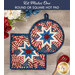 The completed Stars & Stripes 14 Folded Star Hot Pad in both the round and square options, staged on a rustic wood table with coordinating patriotic décor.