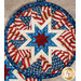 A top down close up on the round hot pad, demonstrating stitching and binding details.