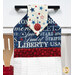 A close up shot of the top of the hanging towel, showing details on the patriotic fabrics.