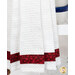 A close up on the bottom of the towel, showing details on the fabric stripe.
