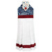 The completed Hanging Towel Kit colored in red, white, and blue fabrics from the Stars & Stripes 14 collection by Northcott Fabrics, isolated on a white background.