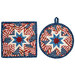 The completed Stars & Stripes 14 Folded Star Hot Pad in both the round and square options, isolated on a white background.  