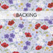 A swatch of blue fabric with patriotic florals. A banner at the top reads "Backing".