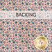 Cream swatch of fabric featuring a dense pattern of red and blue stars; a transparent banner at the top reads "Backing."
