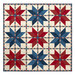 The completed Vintage Stars Quilt, colored in red, cream, and blue fabrics from the American Heartland collection Northcott Fabrics, isolated on a white background.