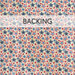 Cream swatch of fabric featuring a dense pattern of red and blue stars; a transparent banner at the top reads "Backing."