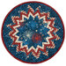 The completed Point of View Folded Star Table Topper colored in red, cream, and blue fabrics from the American Heartland collection Northcott Fabrics, isolated on a white background.