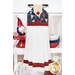 The completed Hanging Towel Kit colored in red, white, and blue fabrics from the American Heartland collection by Northcott Fabrics, hung on a drawer surrounded by coordinating patriotic décor. 