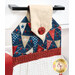 A close up on the top of the towel, demonstrating fabric colors and button closure detail.