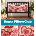 Collage of the completed February pillow staged on a bench, showcasing pink and red Valentine hearts.