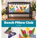 Collage of the completed April pillow staged on a bench, showcasing tulips, butterflies, and Easter eggs.