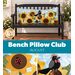 Collage of the completed August pillow staged on a bench, showcasing sunflowers, ladybugs, and a dapper crow.