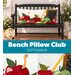 Collage of the completed September pillow staged on a bench, showcasing back-to-school motifs like a blackboard, apples, and a bookworm.