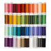 40 piece thread set for the Bench Pillow Club, showing four rows of ten spools organized in rainbow order, isolated on a white background. 
