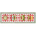 The completed Double Geese Table Runner, colored in aqua, green, white, and red fabrics from the Berry Besties collection by Henry Glass Fabrics, isolated on a white background. 