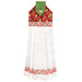 The completed Hanging Towel colored in green and red fabrics from the Berry Besties collection by Henry Glass Fabrics, isolated on a white background. 