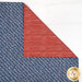 A top down shot of the napkin laid flat, demonstrating the reversible red and blue fabrics.