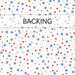 White swatch of fabric with red and blue stars; a transparent banner at the top reads "Backing."