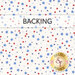 White swatch of fabric with red and blue stars; a transparent banner at the top reads "Backing."