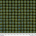 Abstract woven plaid pattern in citrine and teal blue hues on a black background.