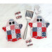 Two of the ghostly hot pads in fabrics from the America 250 collection, staged with a spatula.
